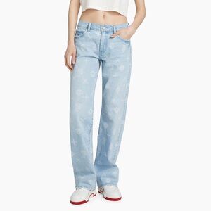 Purple Denim Monogrammed Mid Rise Straight Jean